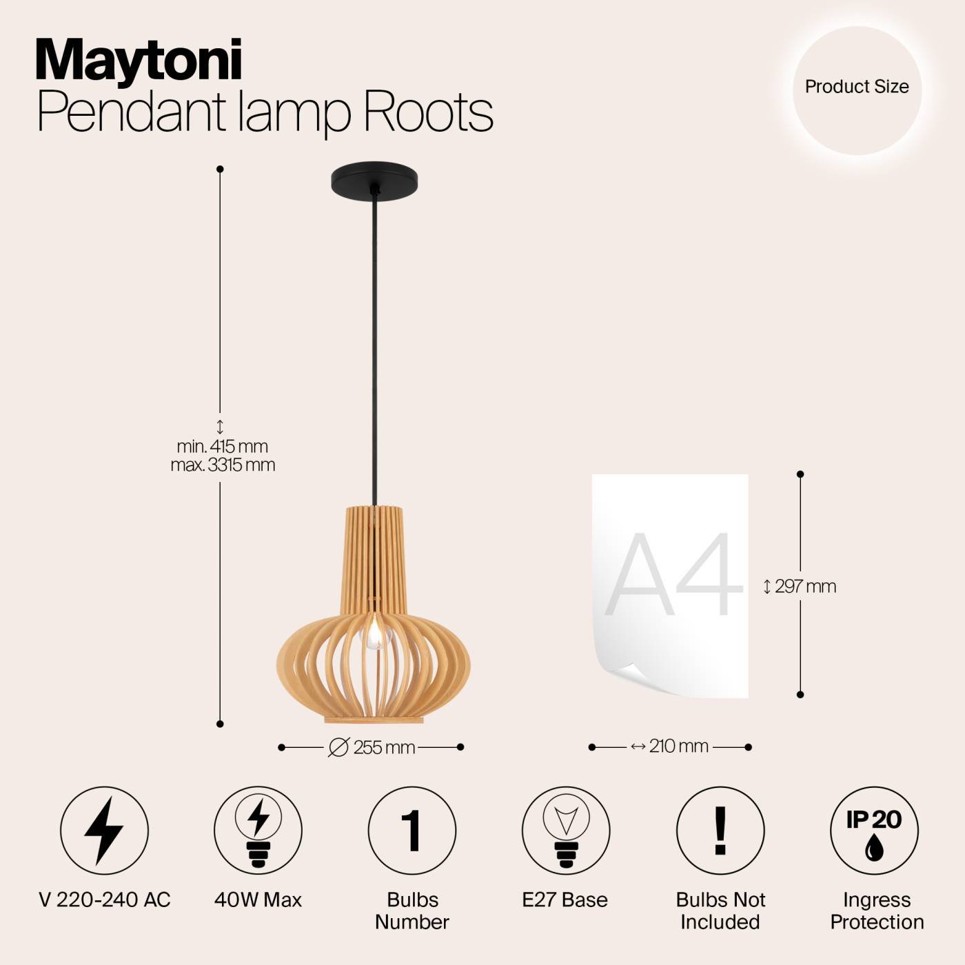 Светильник подвесной Maytoni Roots MOD193PL-01W