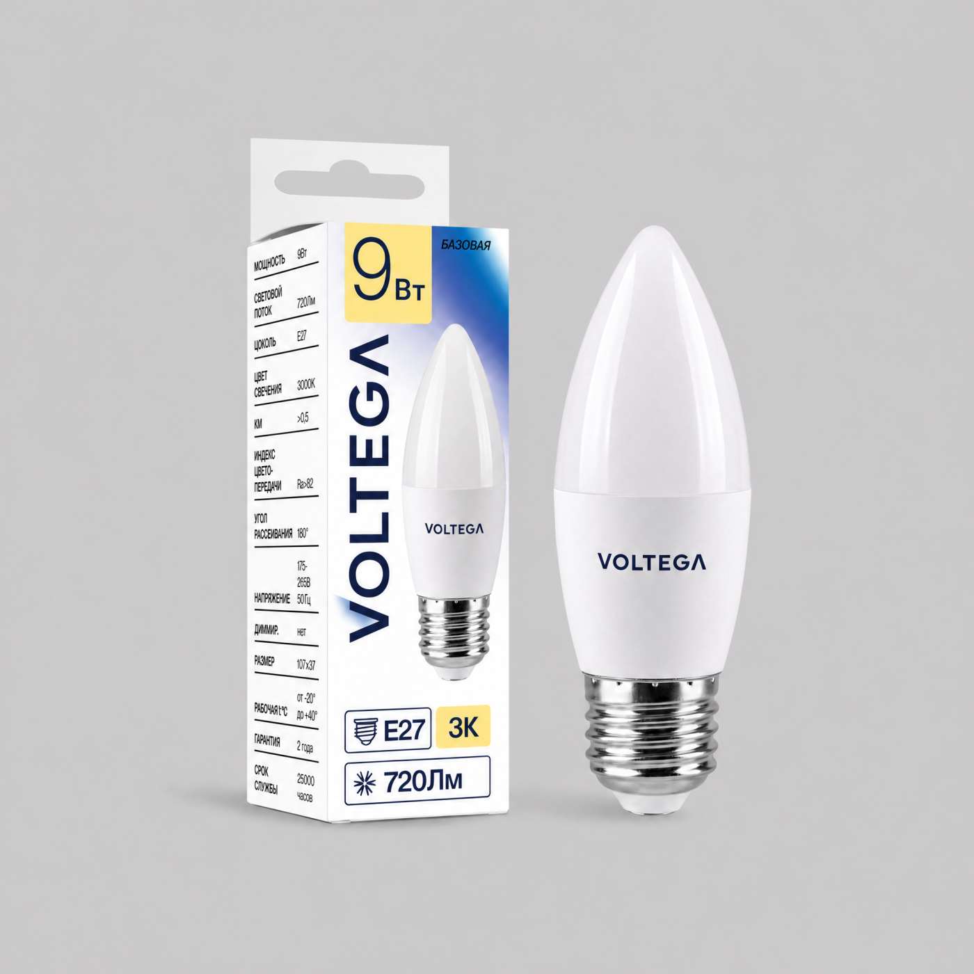 3270 Светодиодная лампочка Candle 9W Voltega 3270