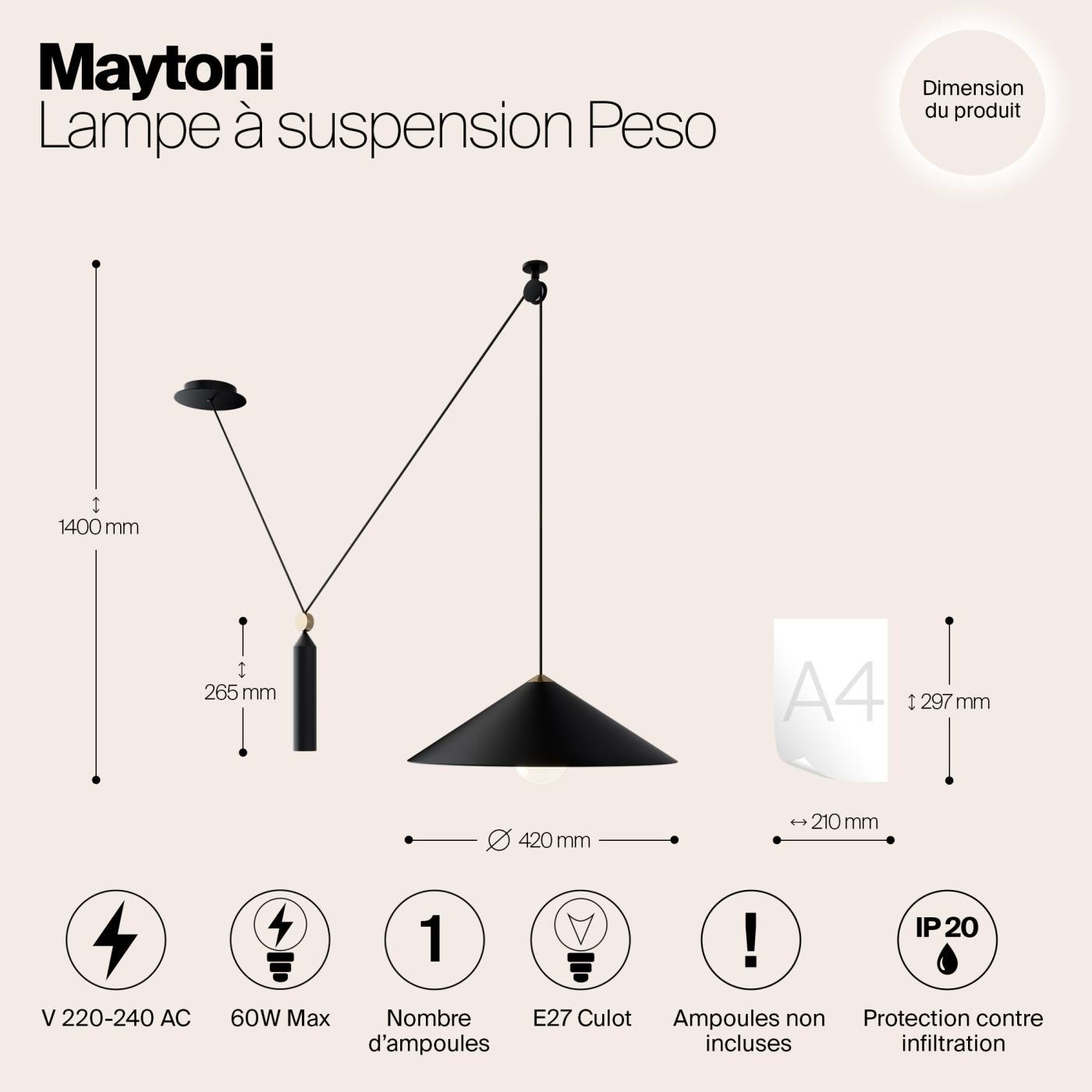 P080PL-01B Светильник подвесной Maytoni Peso P080PL-01B