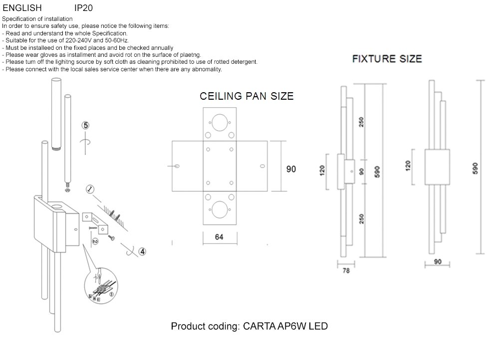 CARTA AP6W LED WHITE/CHROME Настенный светильник Crystal Lux Carta CARTA AP6W LED WHITE/CHROME