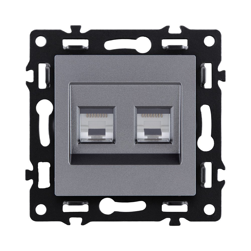 AS-018GY Розетка двойная Ethernet RJ45 Cat.6, серый Kollinger Asthetik AS-018GY