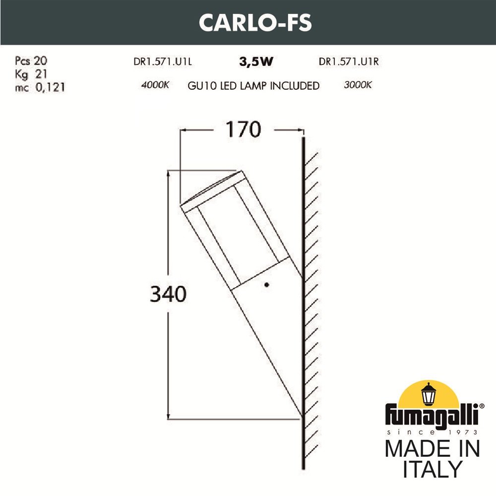 DR1.571.000.AXU1L Уличный настенный светильник Fumagalli Carlo DR1.571.000.AXU1L