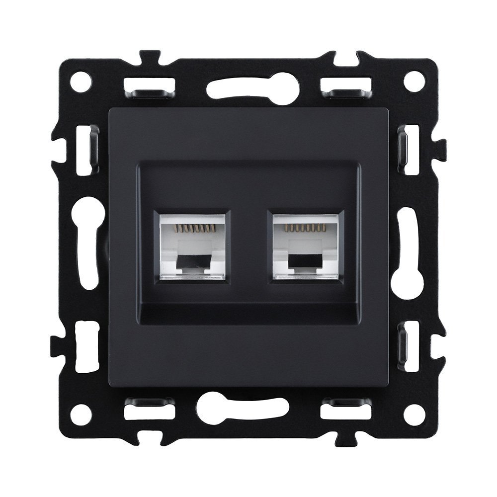 AS-018BK Розетка двойная Ethernet RJ45 Cat.6, черный Kollinger Asthetik AS-018BK