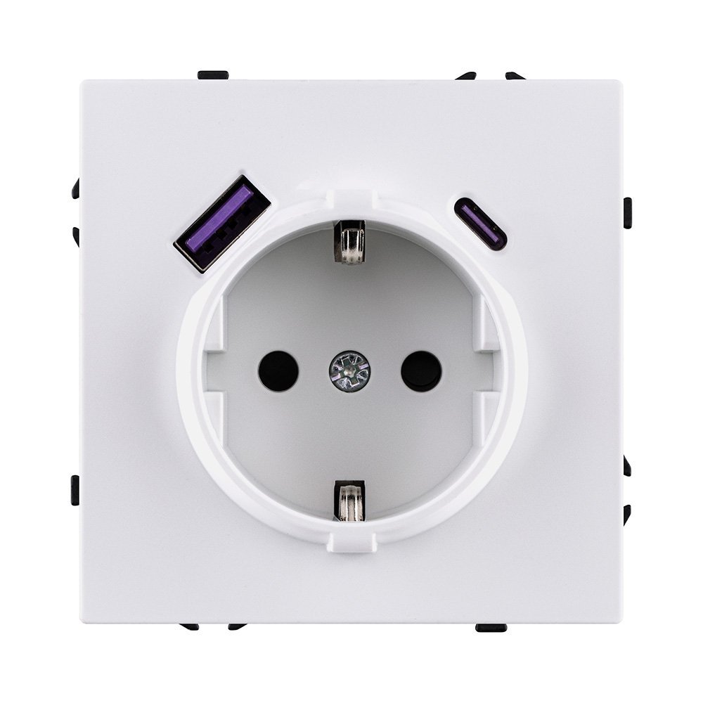 EC-016WG Розетка штепсельная SCHUKO 16A/250 В с USB A+C 20W, белый глянцевый Kollinger Eclipse EC-016WG