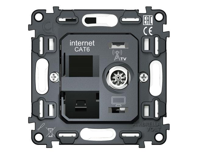 Механизм розетки компьютерной + TV оконечной RJ-45 Ambrella Volt QUANT VM195