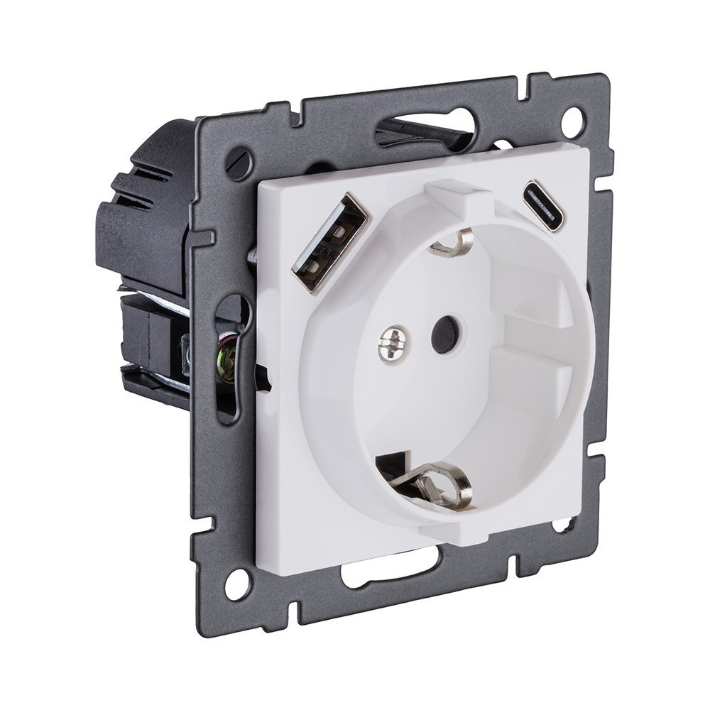 REA-004WM Розетка штепсельная SCHUKO 16A/250 В с USB A+C 20W, белый матовый Kollinger REA-004WM для Aspekt, Eleganz, Reflex
