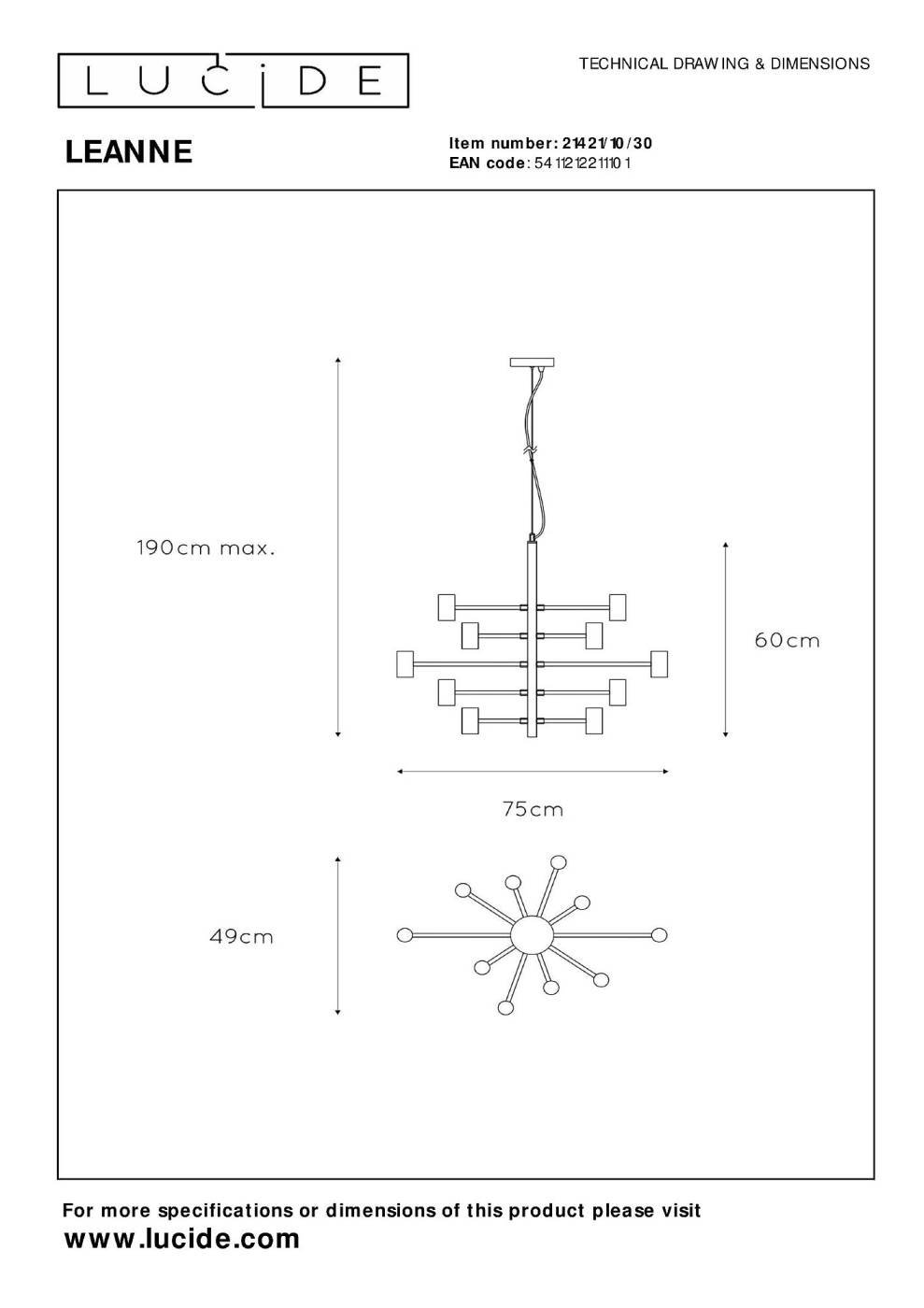 Подвесная люстра Lucide Leanne 21421/10/30