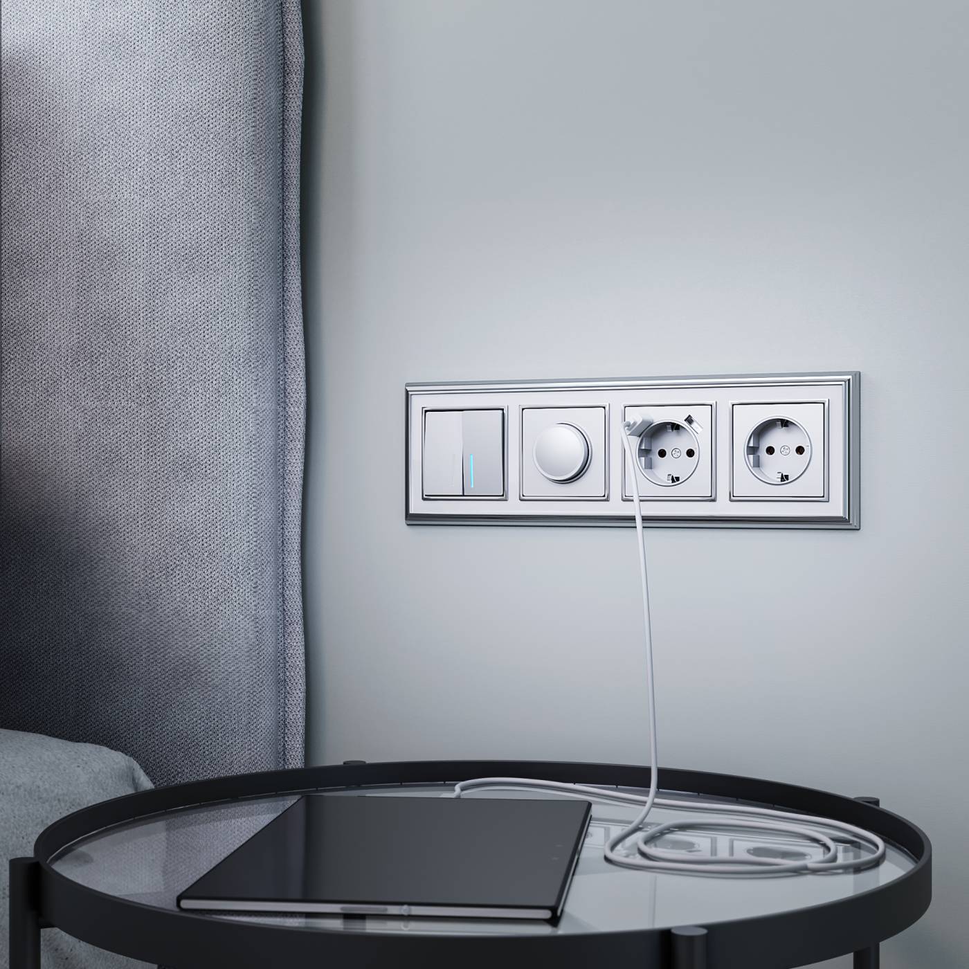 Выключатель Werkel W1120106/ Выключатель двухклавишный с подсветкой (серебряный)