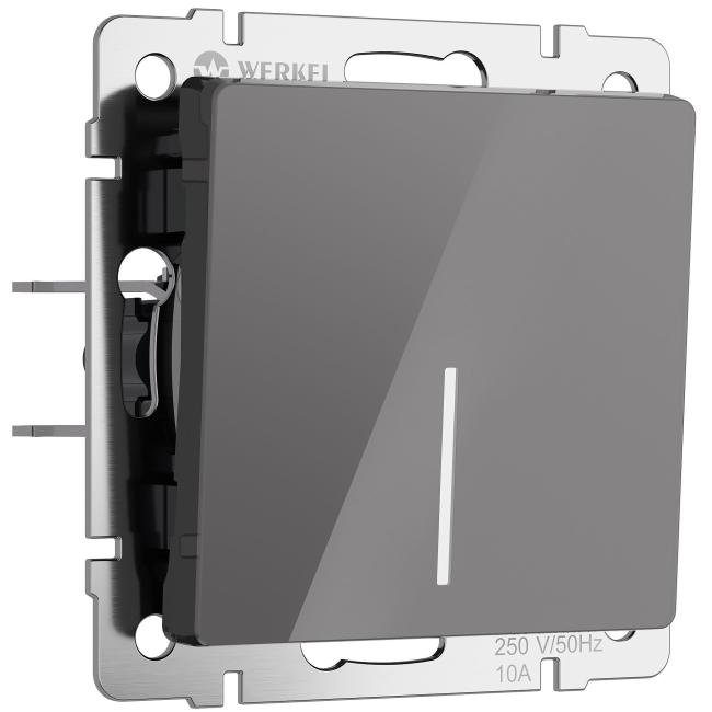 W1112144/ Выключатель одноклавишный проходной с подсветкой (графит акрил) Выключатель Werkel W1112144/ Выключатель одноклавишный проходной с подсветкой (графит акрил)