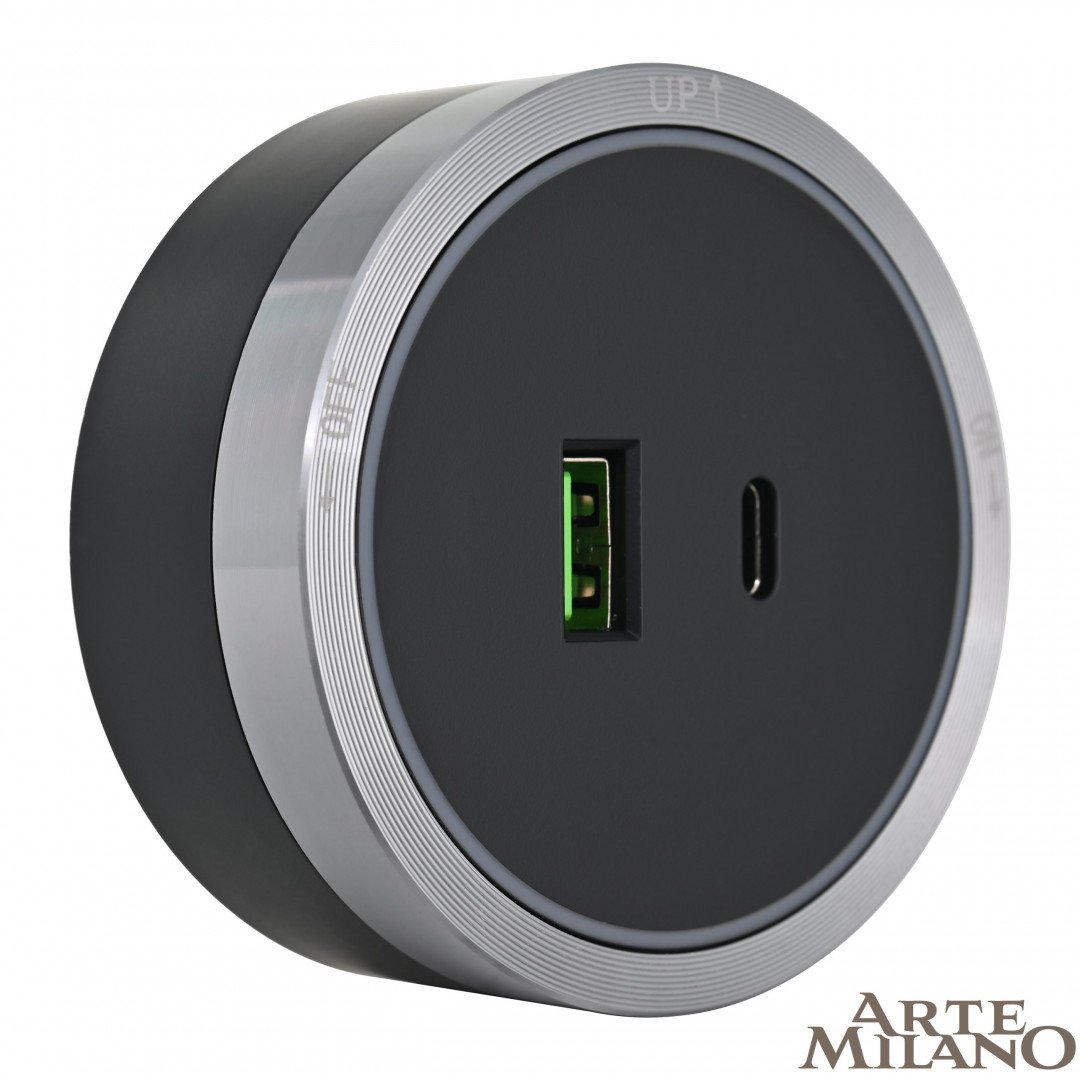 380066TS LED/USB-Type-C Grey Трековая розетка Arte Milano Am-track-sockets 380066TS LED/USB-Type-C Grey