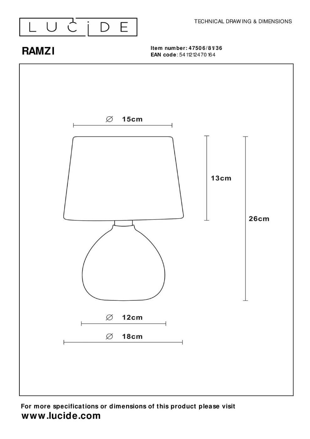 Настольная лампа Lucide Ramzi 47506/81/36