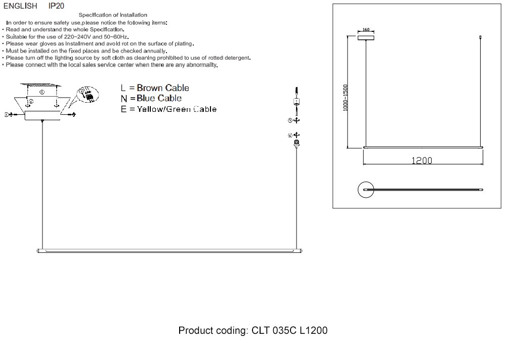 CLT 035C L1200 GO Светильник подвесной Crystal Lux Clt 035 CLT 035C L1200 GO