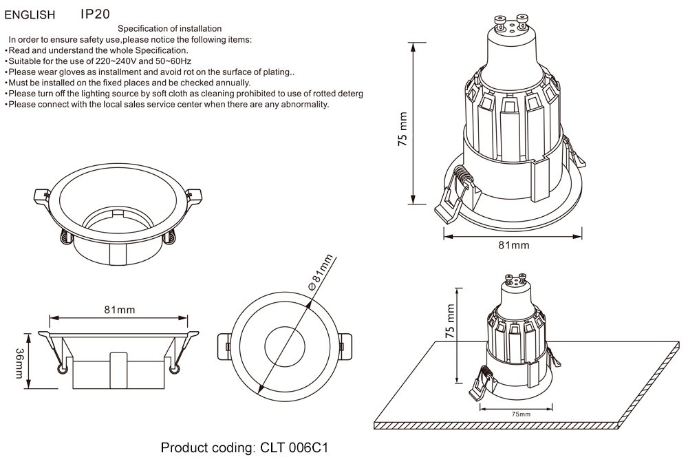 CLT 006C1 WH Встраиваемый светильник Crystal Lux CLT 006 CLT 006C1 WH
