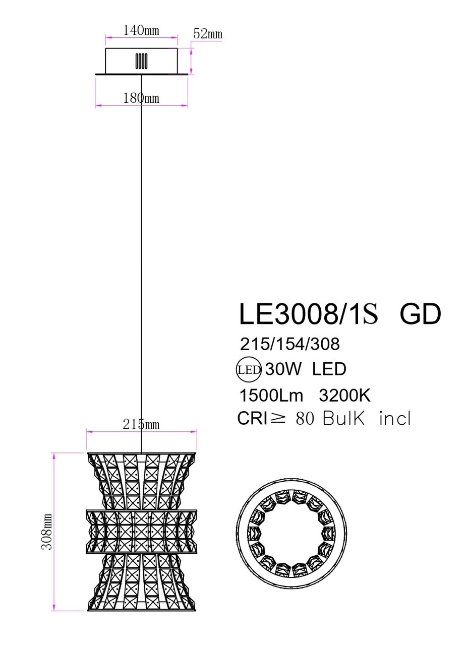 Светильник подвесной LEON Aurelie LE3008/1S GD