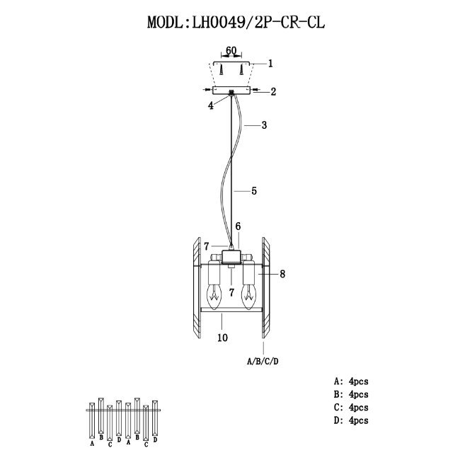 Светильник подвесной Lumien Hall Dzhillian LH0048/2P-CR-CL