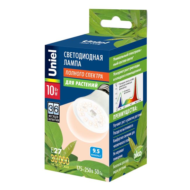 LED-A60-10W/SPFR/E27/CL PLP01WH Лампа для растений Uniel LED-A60-10W/SPFR/E27/CL PLP01WH