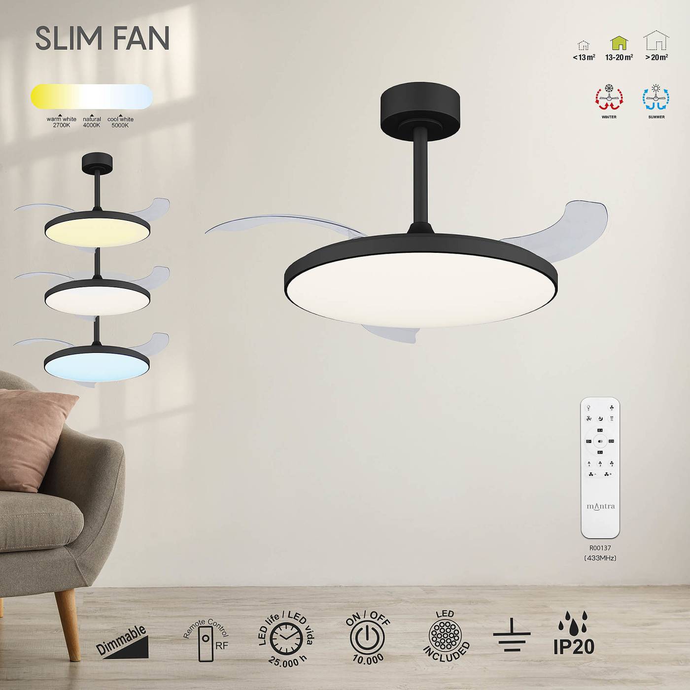 Люстра-вентилятор Mantra Slim Fan 9055