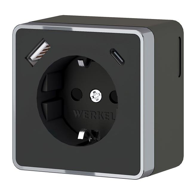 Розетка Werkel W5071735/ Розетка с заземлением, шторками и USB тип A+C Gallant (чёрный хром)