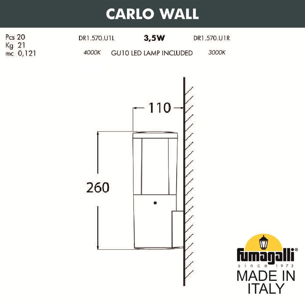 DR1.570.000.AXU1L Уличный настенный светильник Fumagalli Carlo DR1.570.000.AXU1L