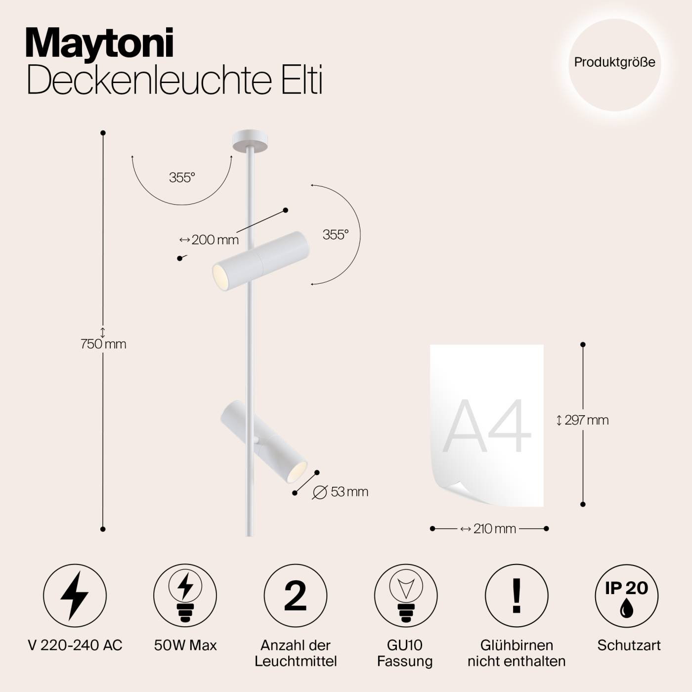 Светильник потолочный Maytoni Elti C021CL-02W