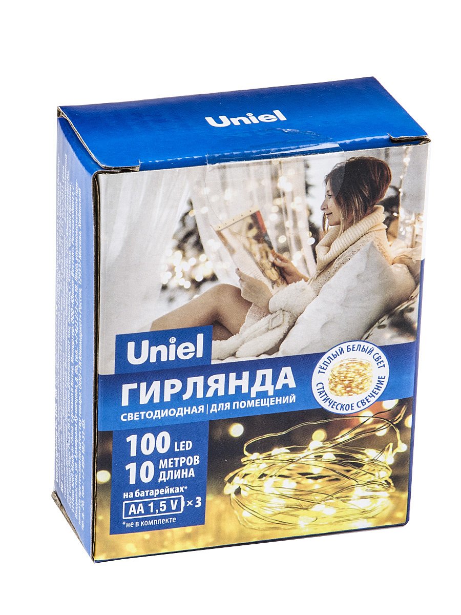 Гирлянда Uniel ULD-S1000-100/SCB/3AA WARM WHITE IP20 DEW