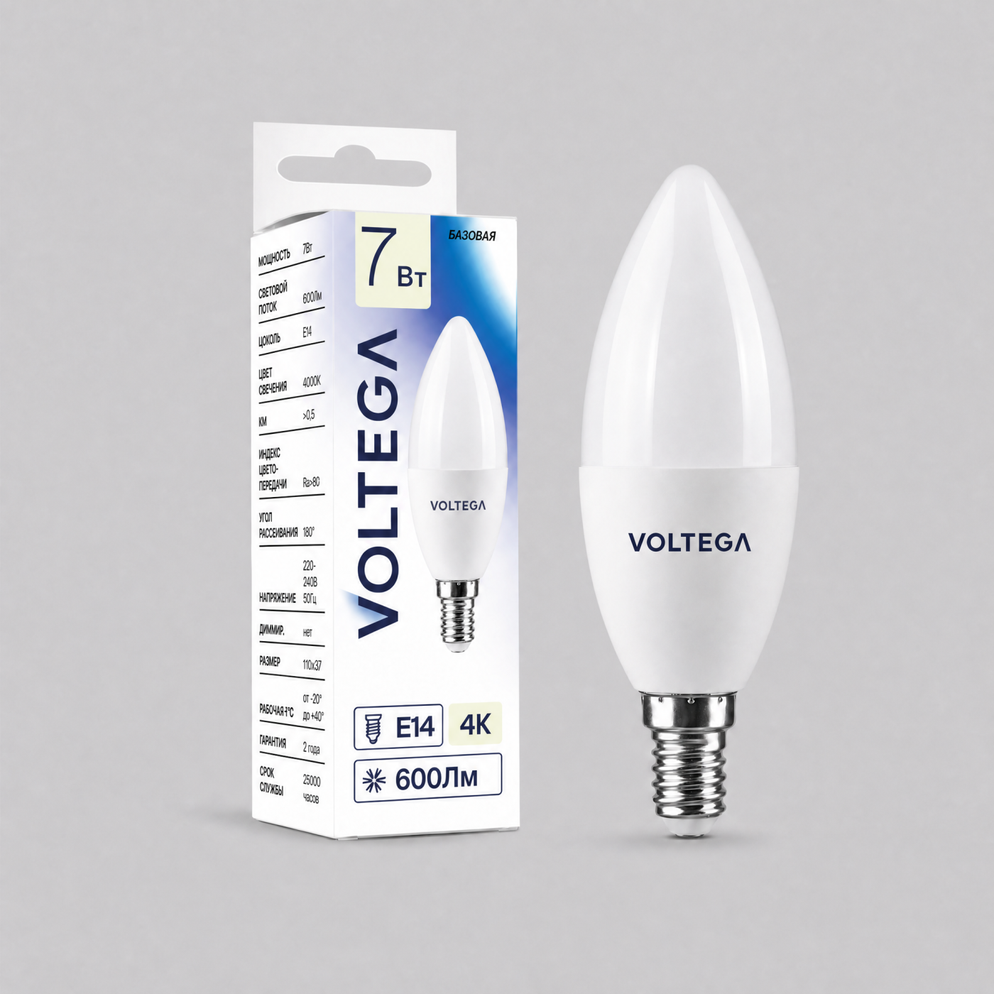3222 Светодиодная лампочка Candle 7W Voltega 3222