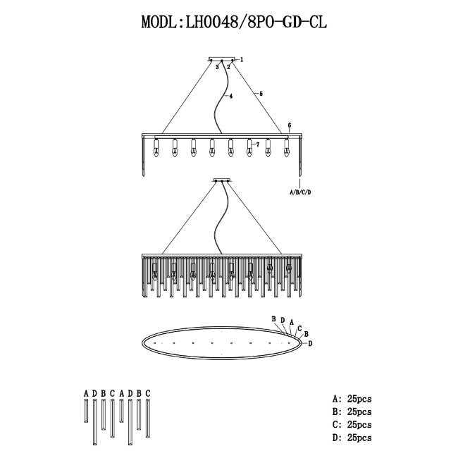 Подвесная люстра Lumien Hall Dzhillian LH0048/8PO-GD-CL