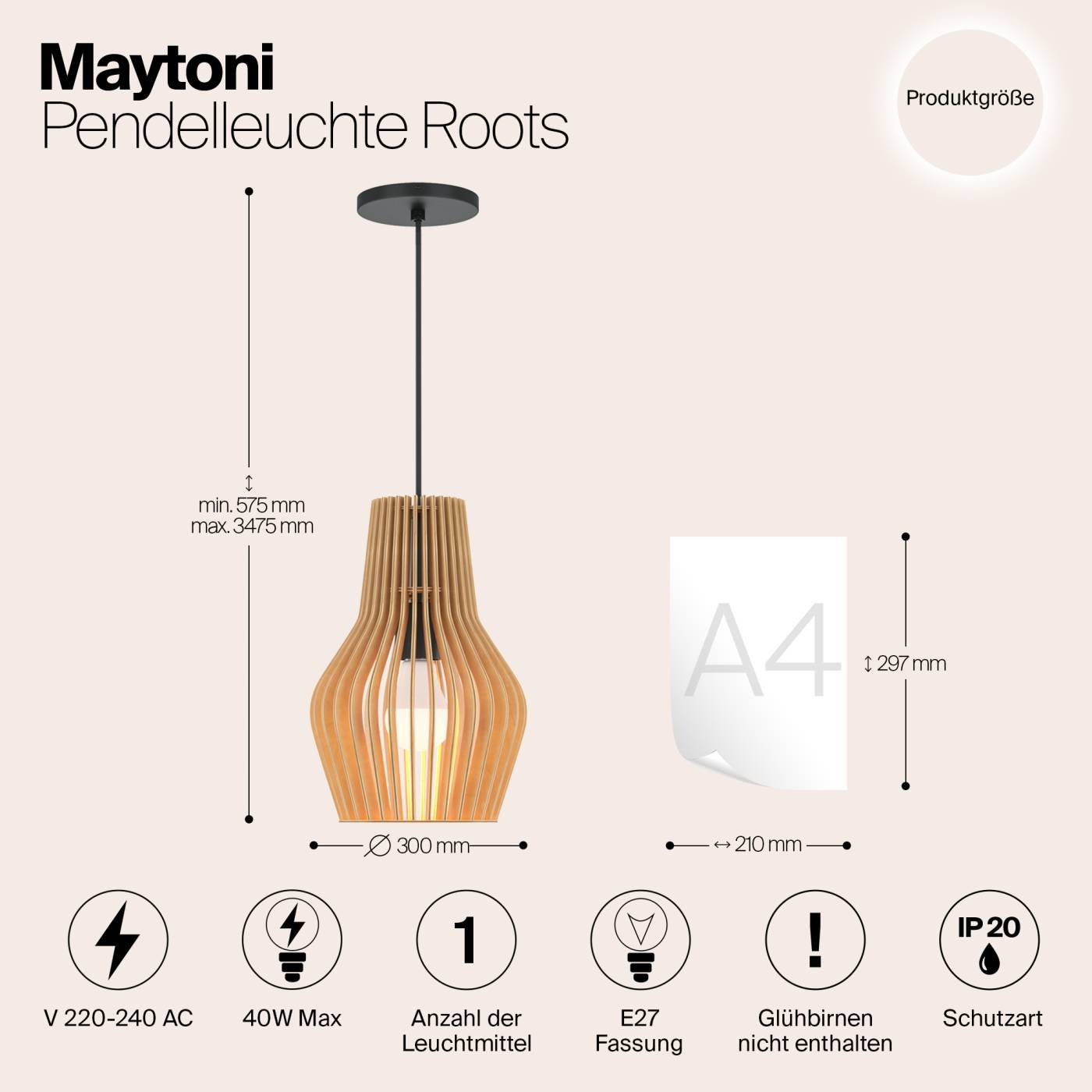 MOD191PL-01W1 Светильник подвесной Maytoni Roots MOD191PL-01W1
