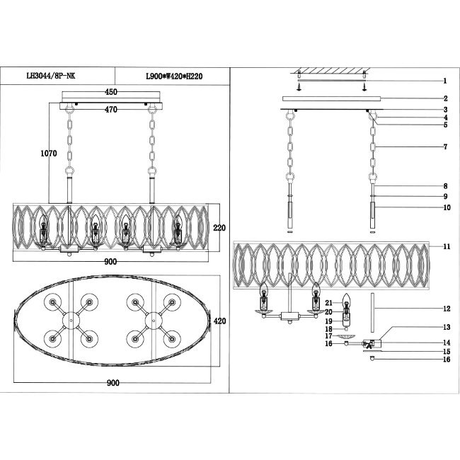 Подвесная люстра Lumien Hall Lucania LH3044/8P-NK