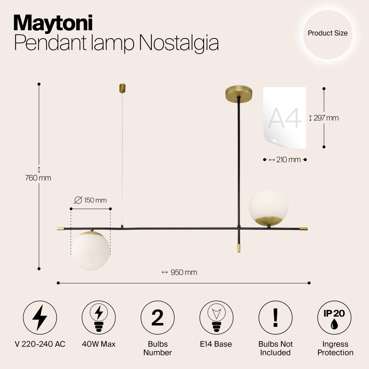 Светильник подвесной Maytoni Nostalgia MOD048PL-02G