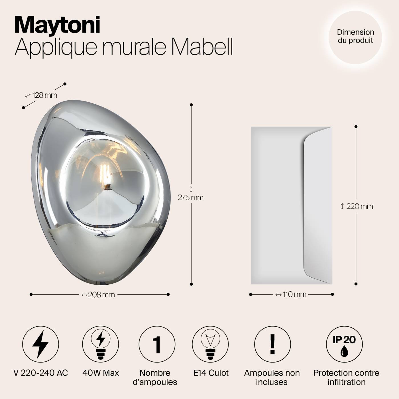 Настенный светильник Maytoni Mabell MOD306WL-01CH