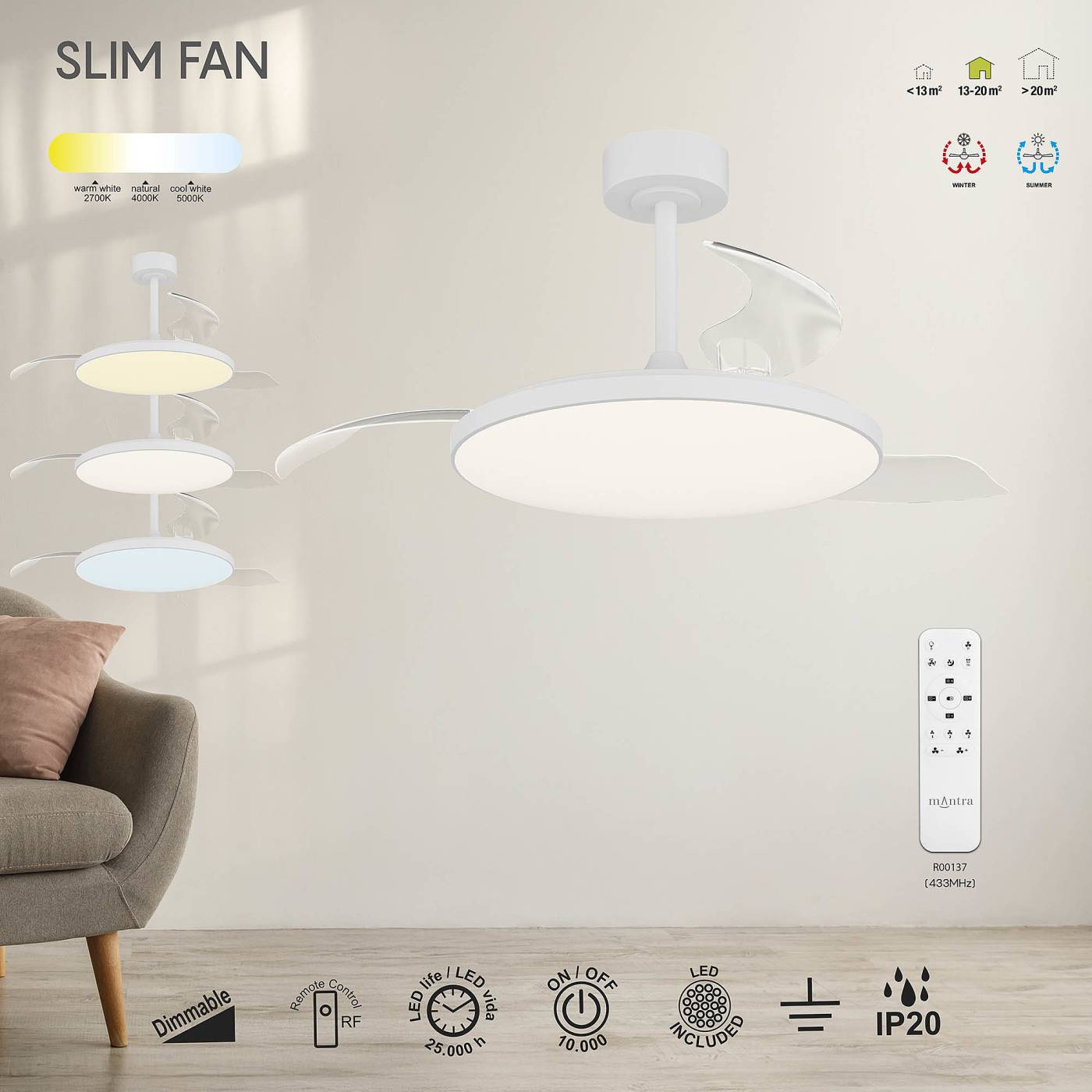 Люстра-вентилятор Mantra Slim Fan 9006