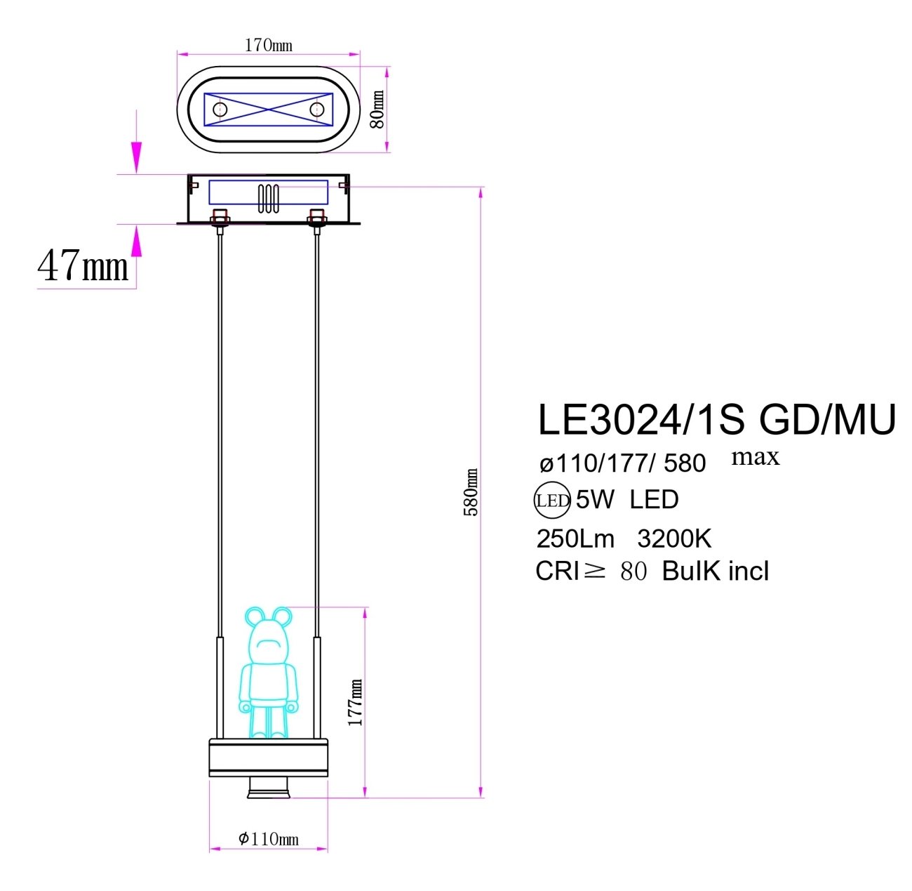 Светильник подвесной LEON Joli LE3024/1S GD/MU