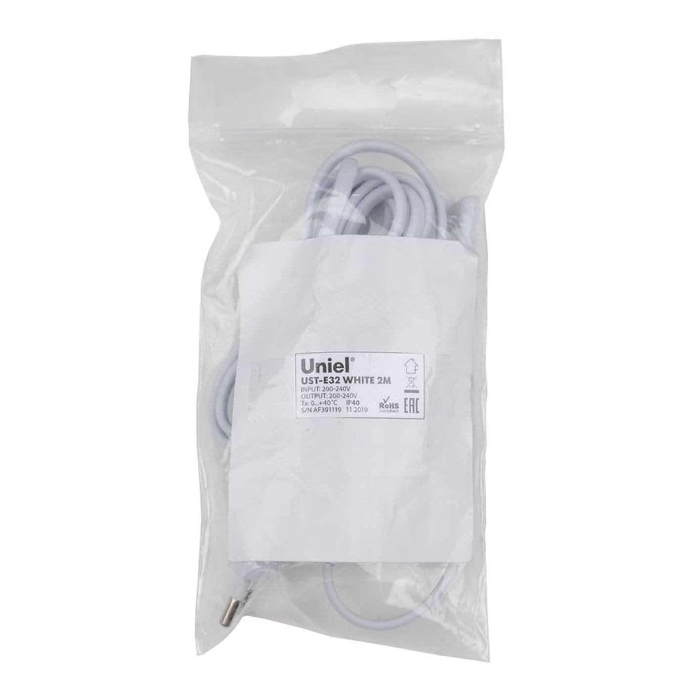 Таймер с вилкой и разъемом L,N для фито светильника, 220В. 150Вт. Uniel UST-E32 WHITE 2M