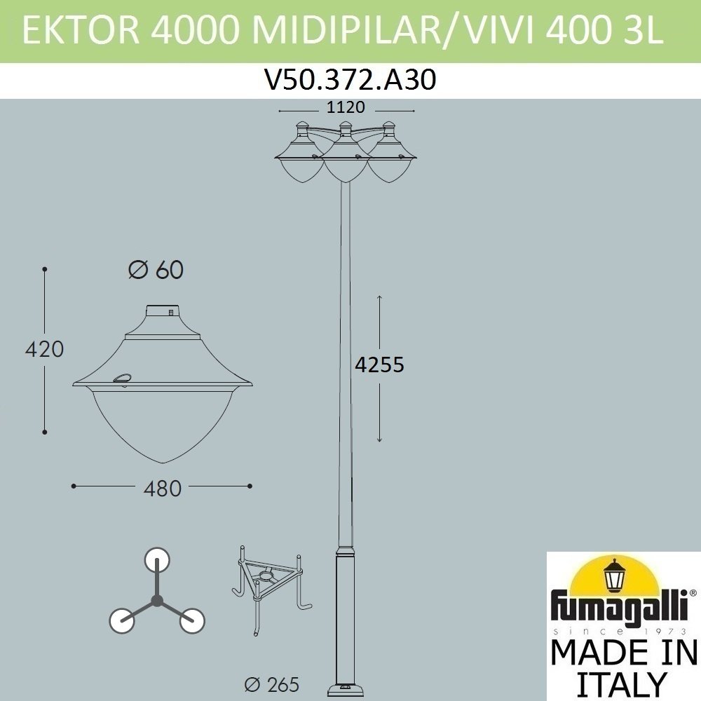 V50.372.A30.LXH27 Столб фонарный уличный Fumagalli Vivi V50.372.A30.LXH27