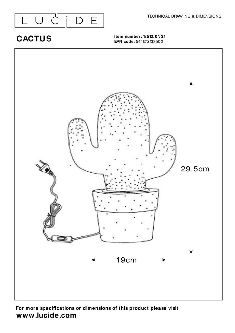 Настольная лампа Lucide Cactus 13513/01/31