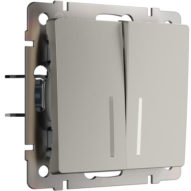 Выключатель Werkel W1222104/ Выключатель двухклавишный проходной с подсветкой (дымчатый)