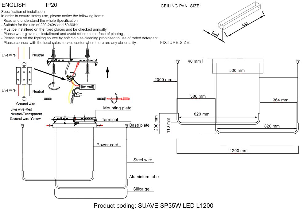 SUAVE SP35W LED L1200 BLACK Светильник подвесной Crystal Lux Suave SUAVE SP35W LED L1200 BLACK