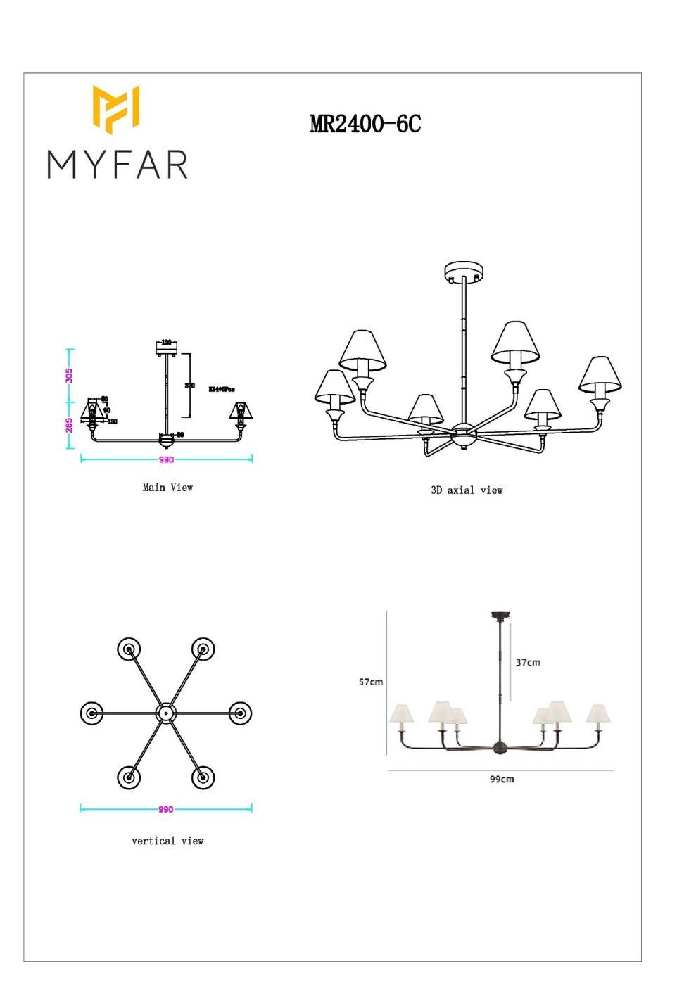 Потолочная люстра MyFar Leon MR2400-6C