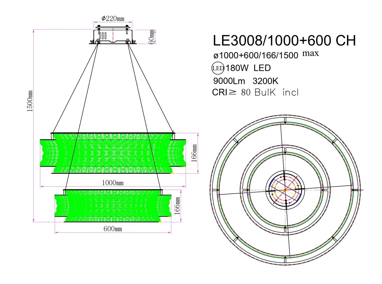 LE3008/1000-2K CH Подвесная люстра LEON Aurelie LE3008/1000-2K CH