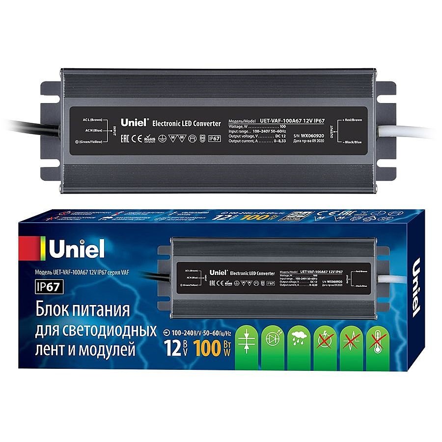 Драйвер для LED ленты Uniel UET-VAF-100A67 12V IP67