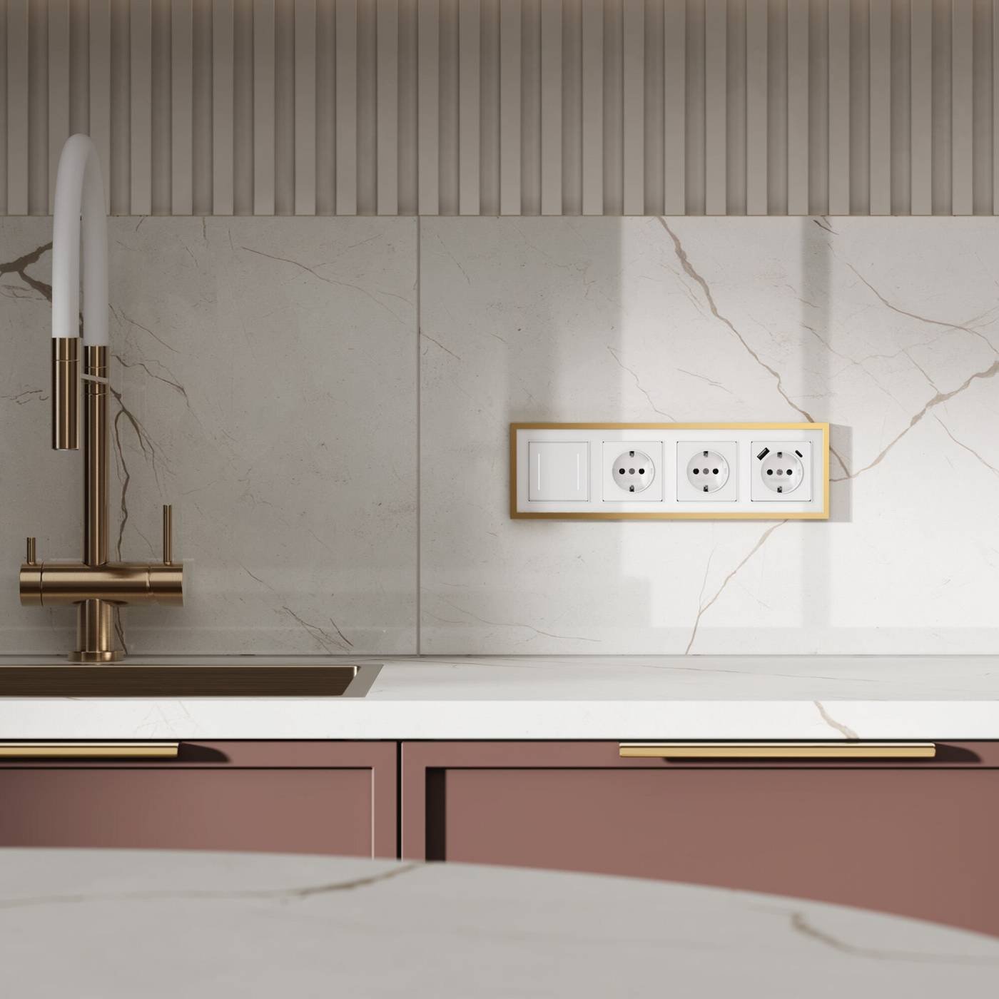 W0042853/ Рамка на 4 поста Baguette (белый/золотистая латунь) Рамка Baguette Werkel W0042853/ Рамка на 4 поста Baguette (белый/золотистая латунь)