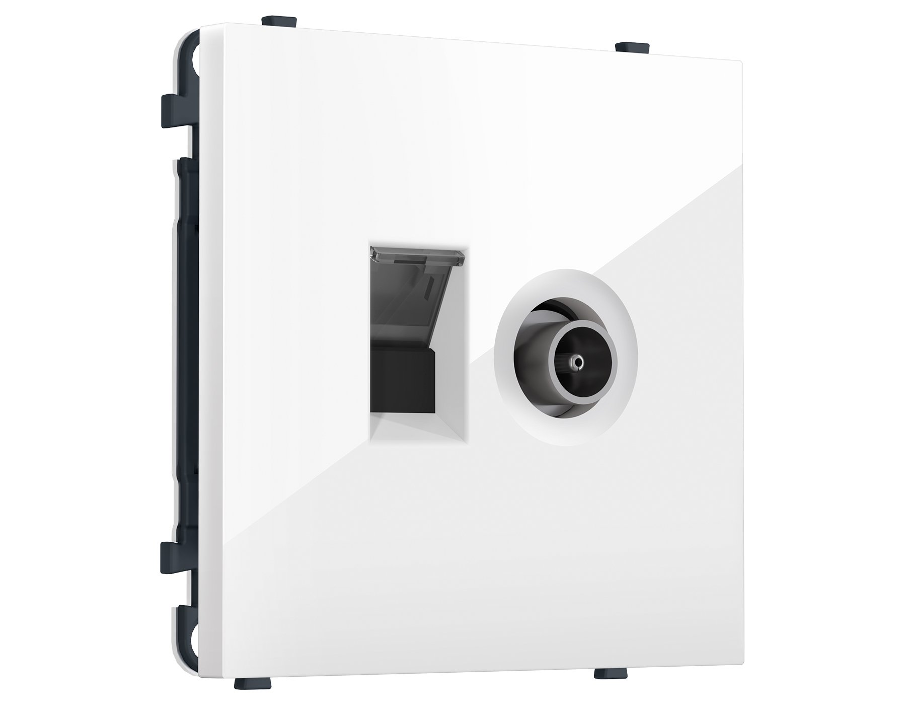 MS112510 MS112510 Комплект механизма розетки компьютерной + TV оконечной SIGMA Белый глянец RJ-45 (8P8C) CAT6/50-870MHz 1dB с/ш QUANT PRO (SP1125, PR195)