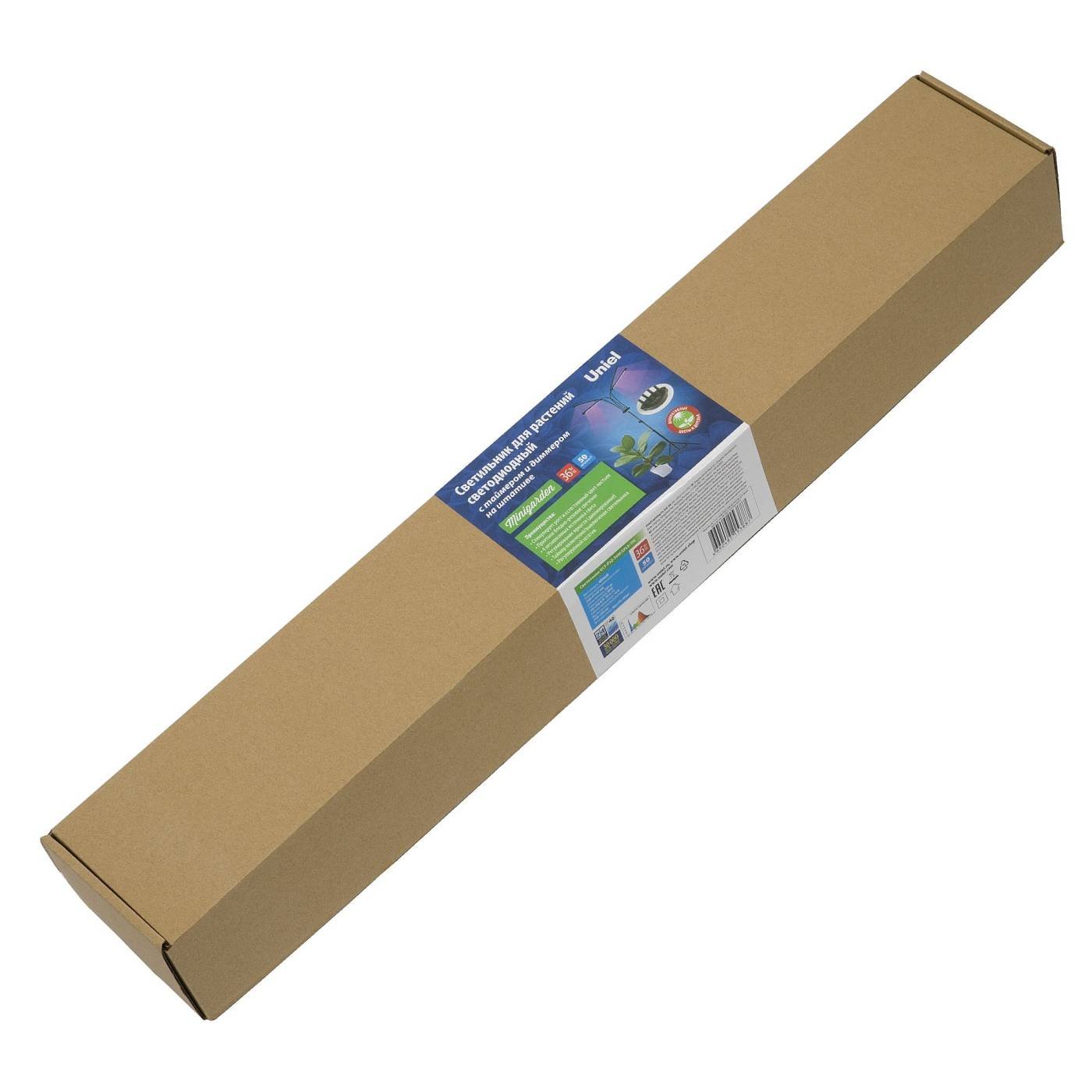 Светильник для растений светодиодный с таймером, на штативе Uniel ULT-P32-36W/SPLE/TM/40 IP40 BLACK QUAD