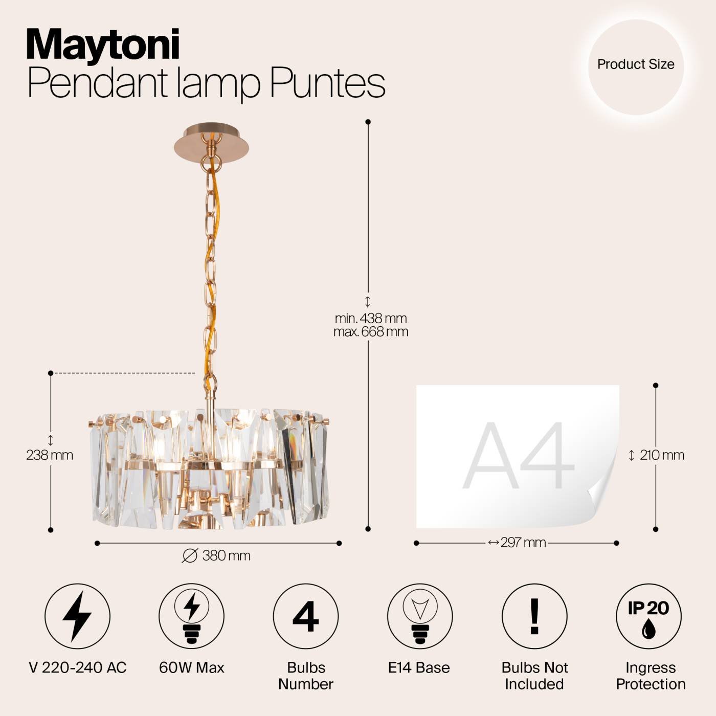 MOD043PL-04G Подвесная хрустальная люстра Puntes Maytoni MOD043PL-04G
