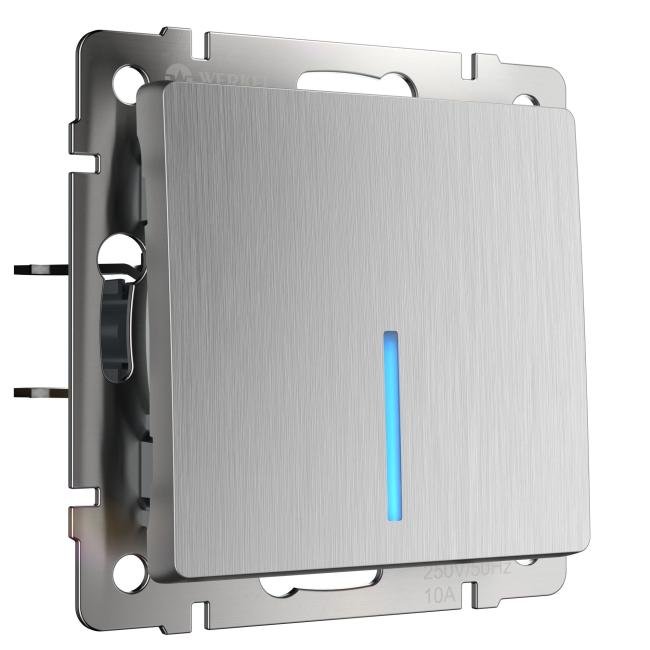 Выключатель Werkel W1110109/ Выключатель одноклавишный с подсветкой (cеребряный рифленый)