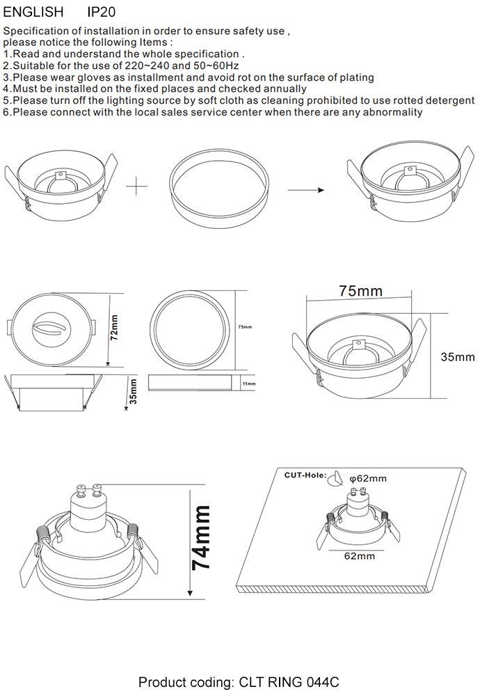 Декоративное кольцо внешнее Crystal Lux CLT 044 CLT RING 044C GO
