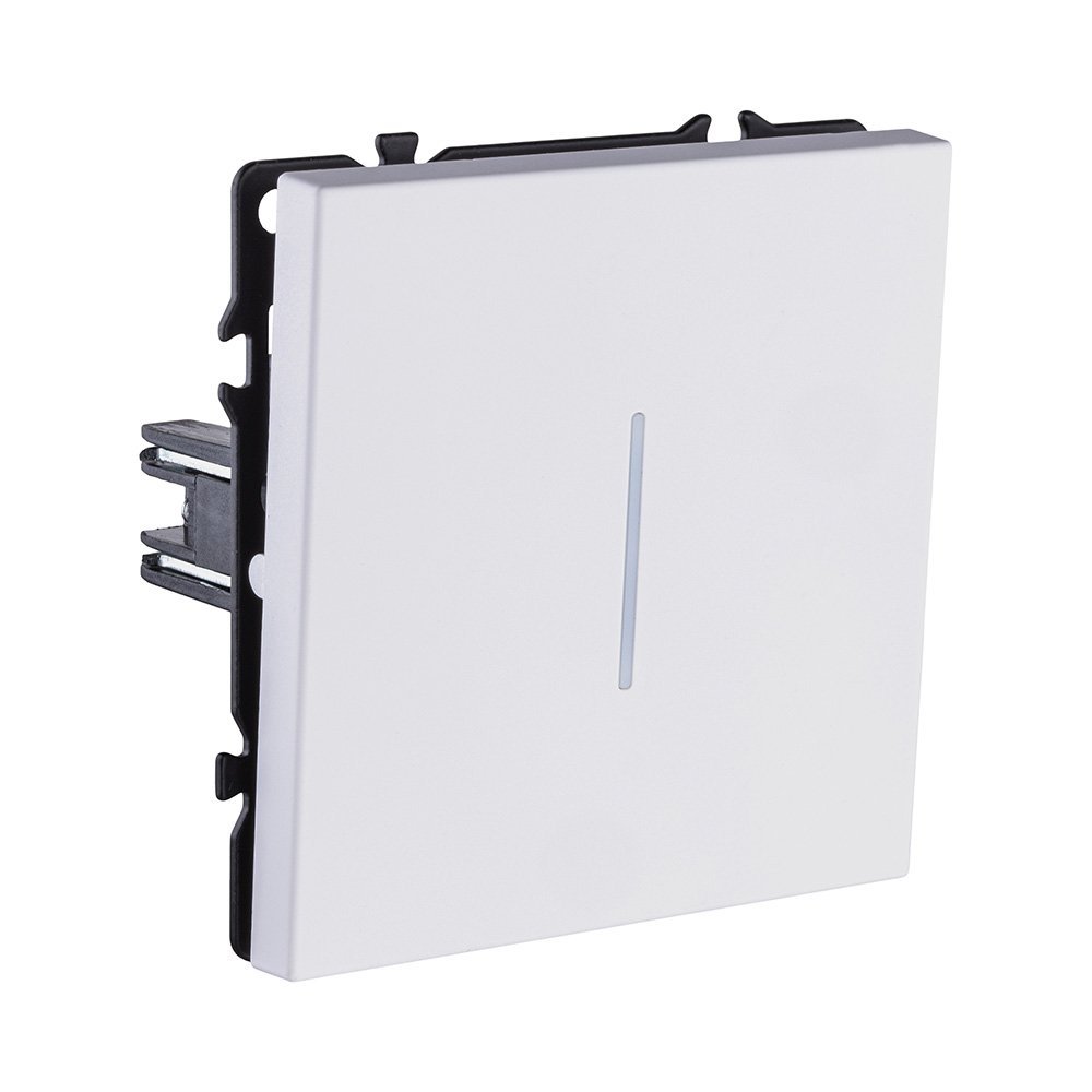 EC-012WG Выключатель кнопочный 1-клавишный 10А/250В с LED подсветкой, белый глянцевый Kollinger Eclipse EC-012WG