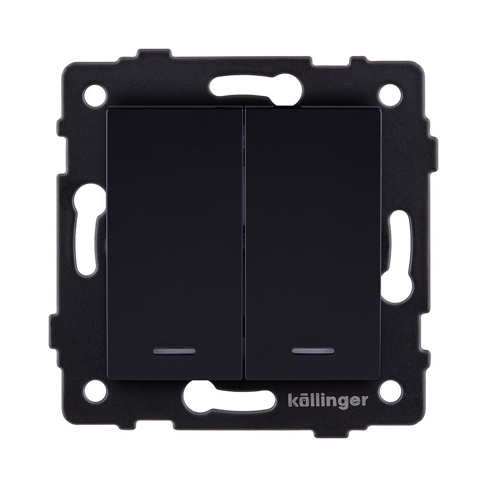REA-S-008BK Выключатель 2-клавишный 10А/250В с LED подсветкой, черный Kollinger REA-S-008BK для Aspekt, Eleganz, Reflex