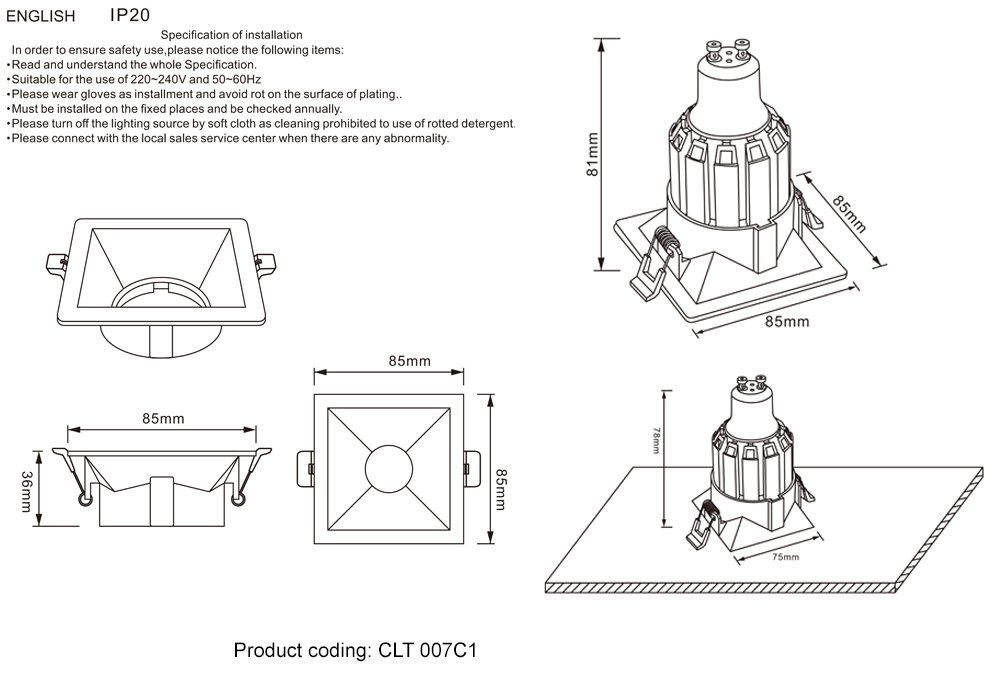 CLT 007C1 WH Встраиваемый светильник Crystal Lux CLT 007 CLT 007C1 WH